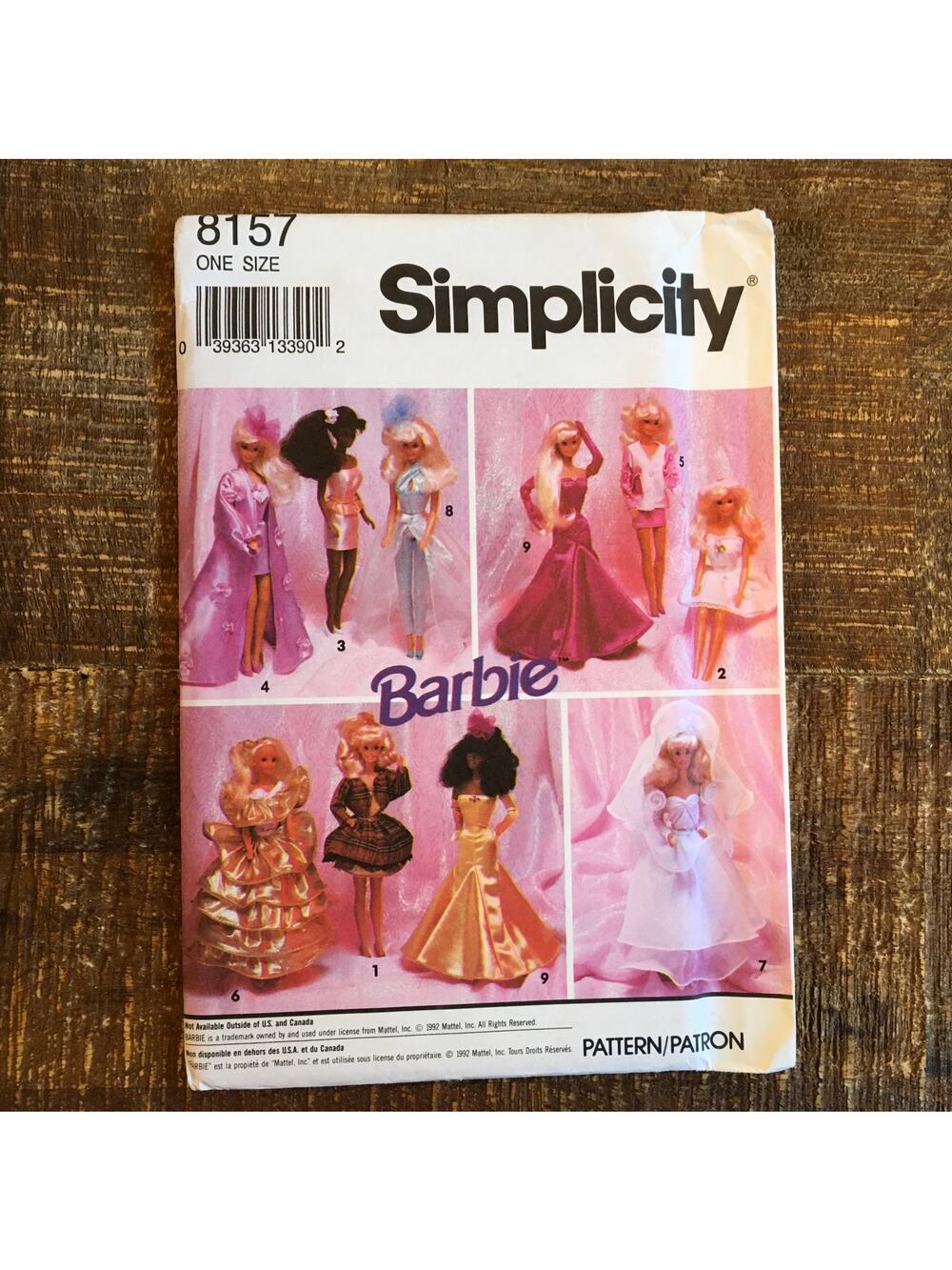 Vintage Simplicity 8157 Barbie Doll Clothes Pattern Evening Wedding Dress UNCUT